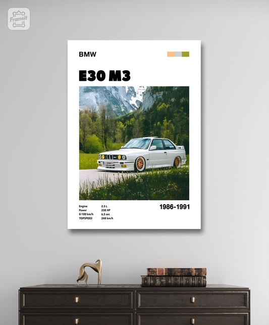 Sports Car BMW E30 M3 Canvas Poster wall Art