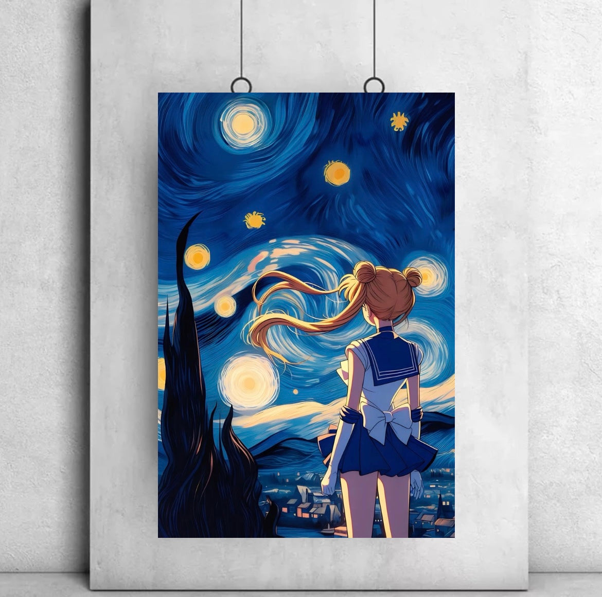 Moon Anime Girl Starry Night