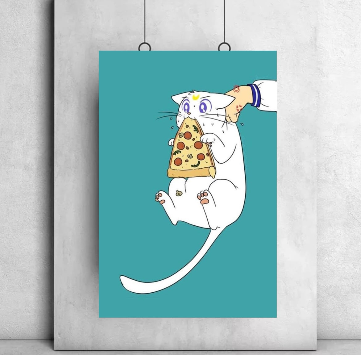 Moon girl Anime Cat With Pizza