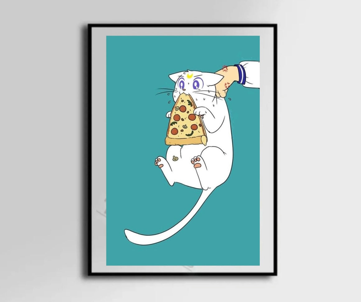 Moon girl Anime Cat With Pizza